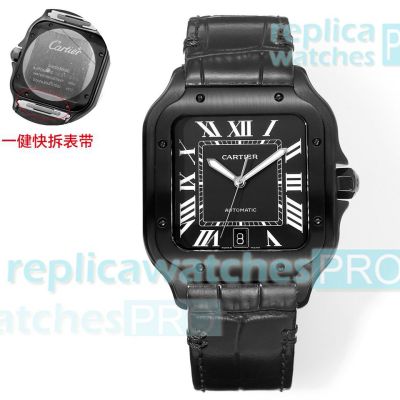 THB Factory Swiss Santos De Cartier 9015 Men's Copy Watch All Black 39.8mm